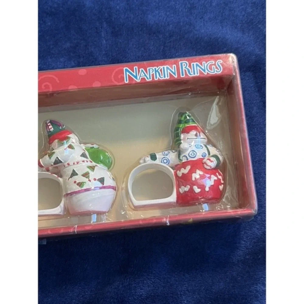 Vintage Boston Warehouse Snowman Napkin Rings Set of 4 Christmas Snow Sports Box